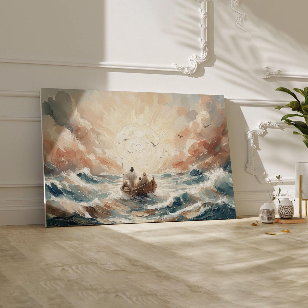 Jesus Calms the Storm Canvas | Christian Biblical Boat Painting
