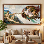 The Creation of Adam Panoramic Wall Art - Michelangelo Sistine Chapel Canvas Print - Large Renaissance Masterpiece