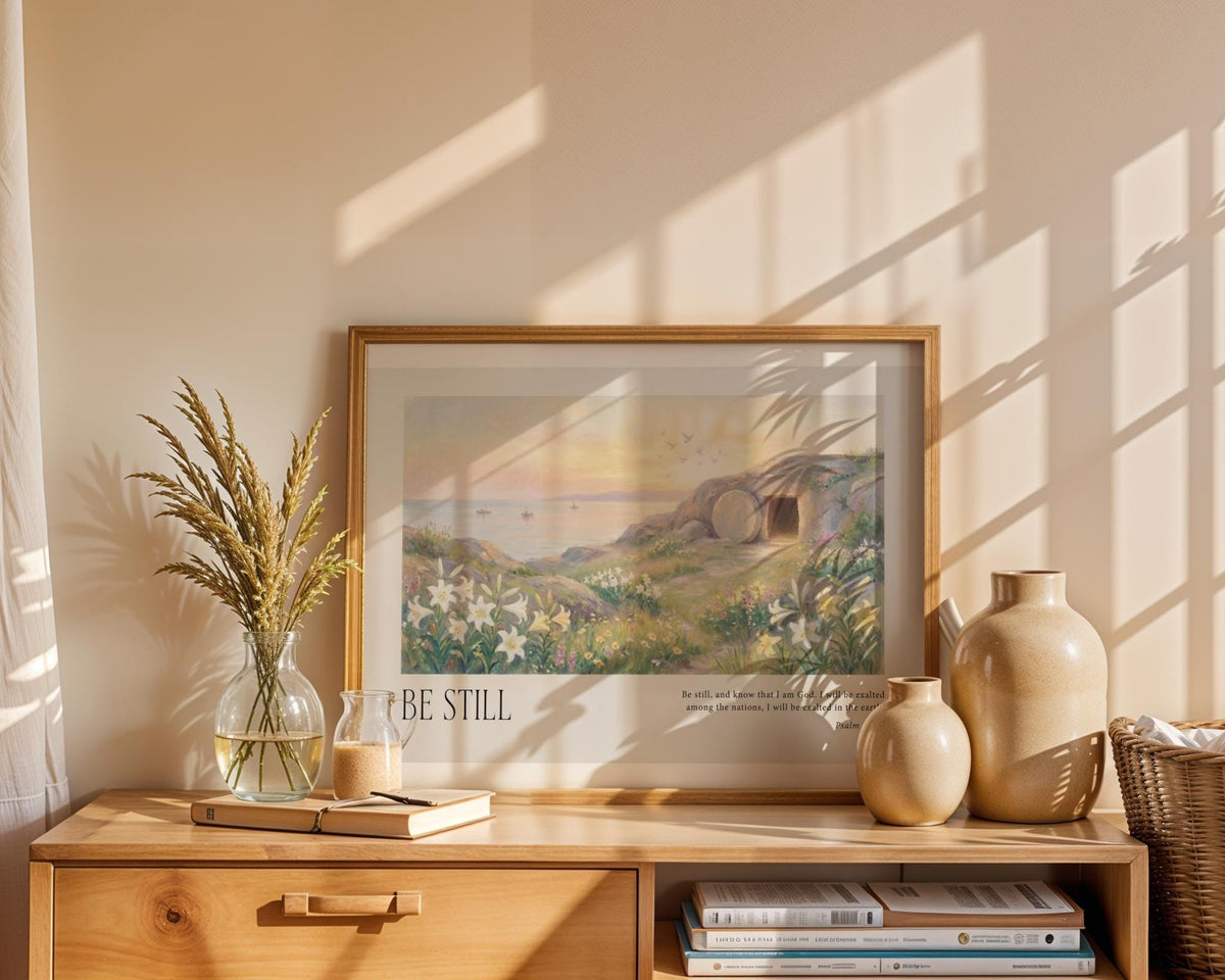 Be Still Christian Canvas Art, Empty Tomb Psalm 46:10 Scripture Print