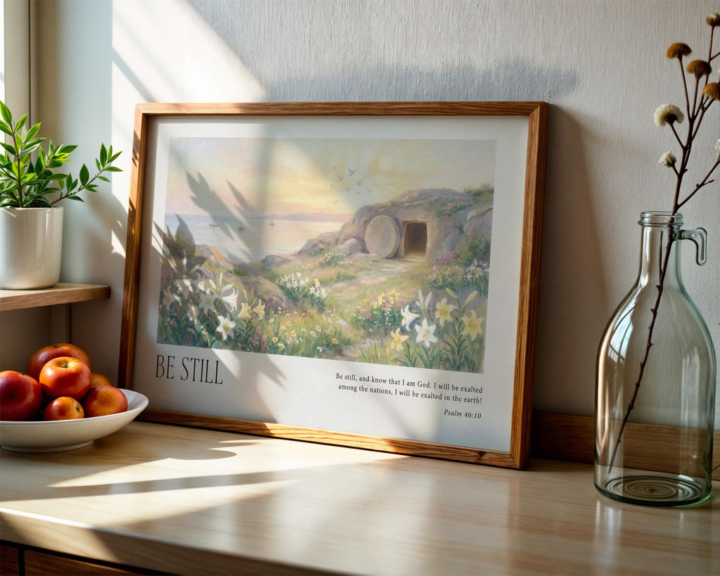 Be Still Christian Canvas Art, Empty Tomb Psalm 46:10 Scripture Print