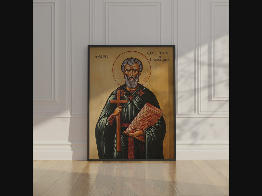 Saint Cuthbert of Lindisfarne Icon Wall Art, Pastor & Clergy Gift Orthodox Decor
