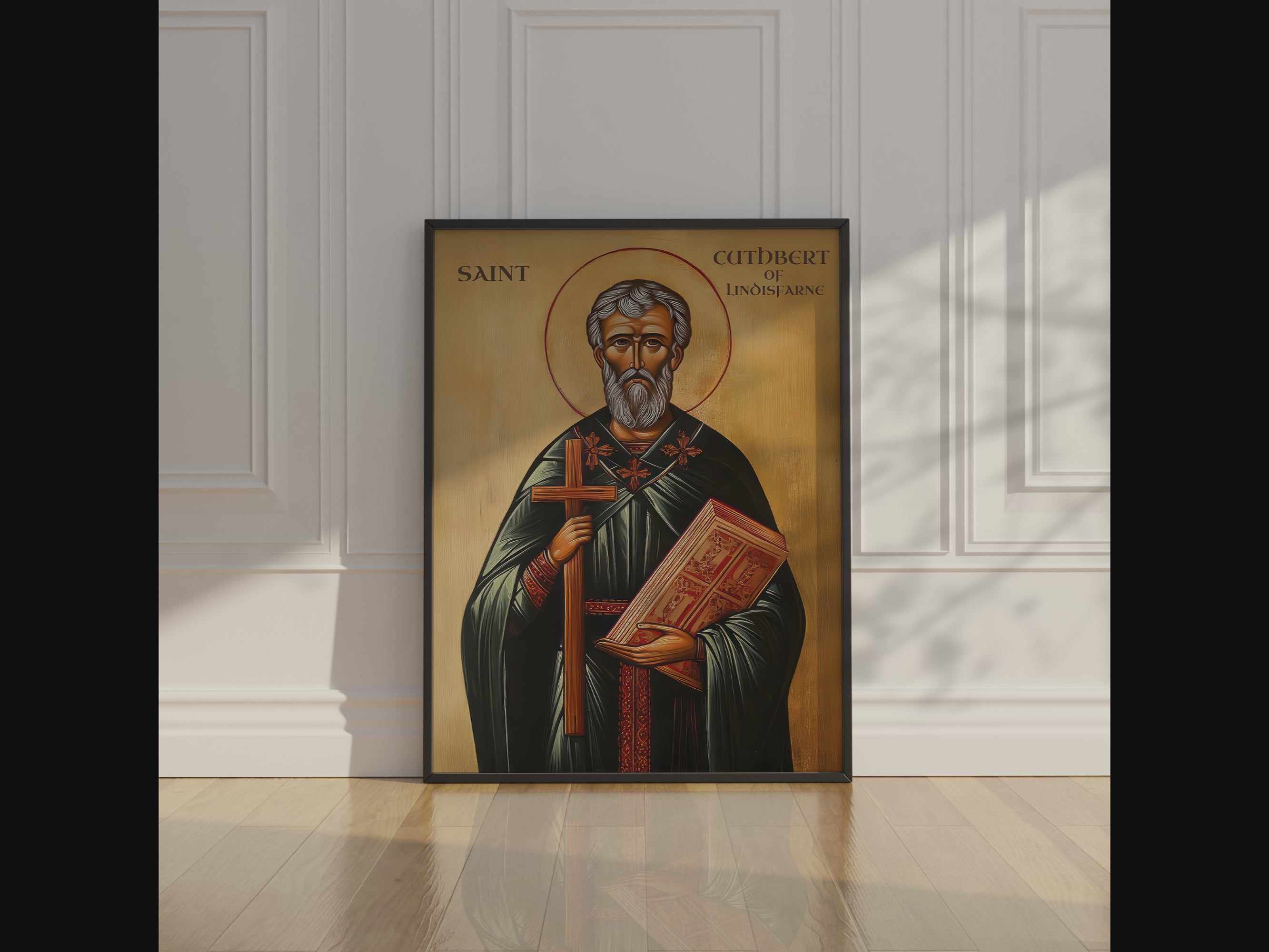 Saint Cuthbert of Lindisfarne Icon Wall Art, Pastor & Clergy Gift Orthodox Decor