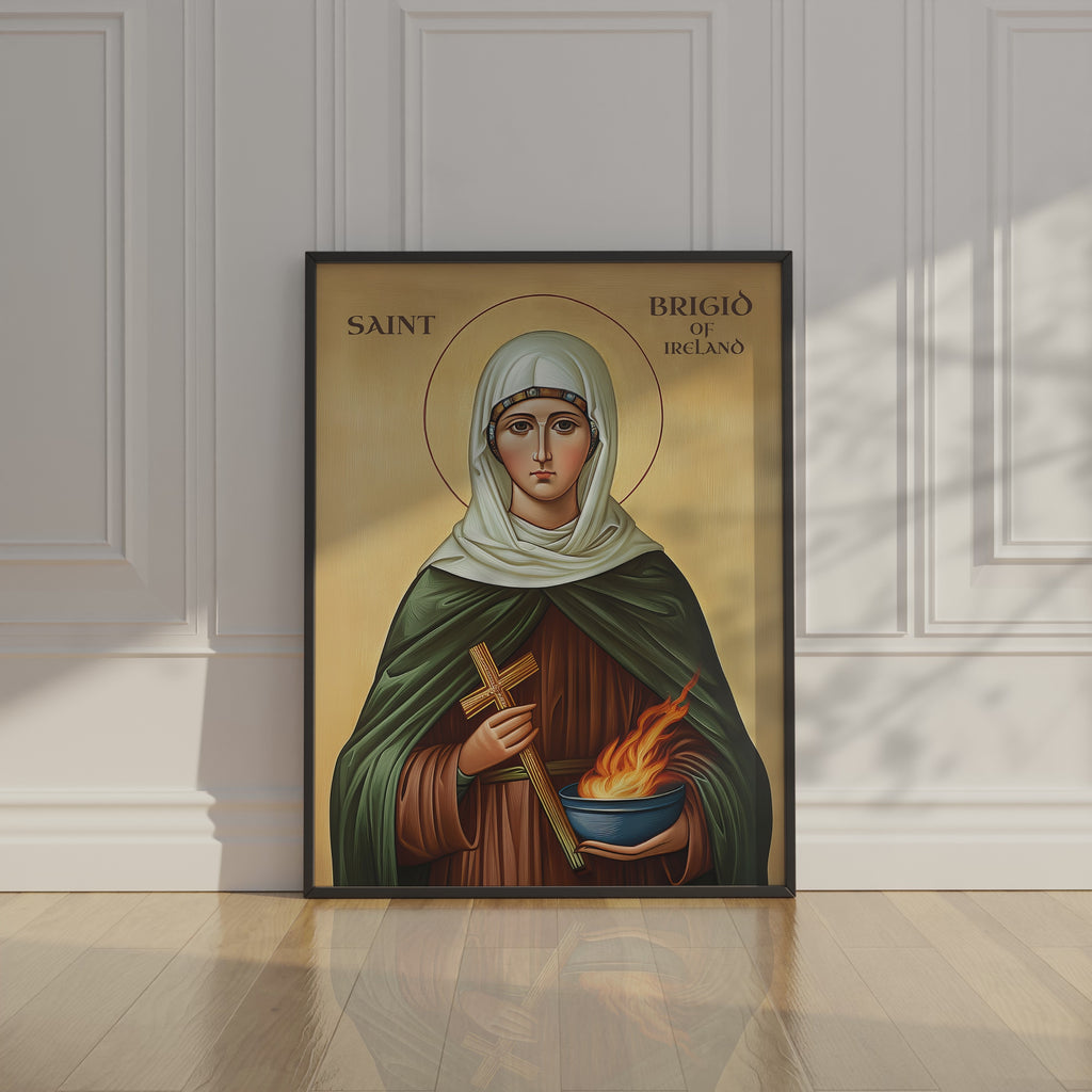 Saint Brigid of Ireland Icon Wall Art, Hearth Blessing Gift Orthodox Decor, Holygraceart