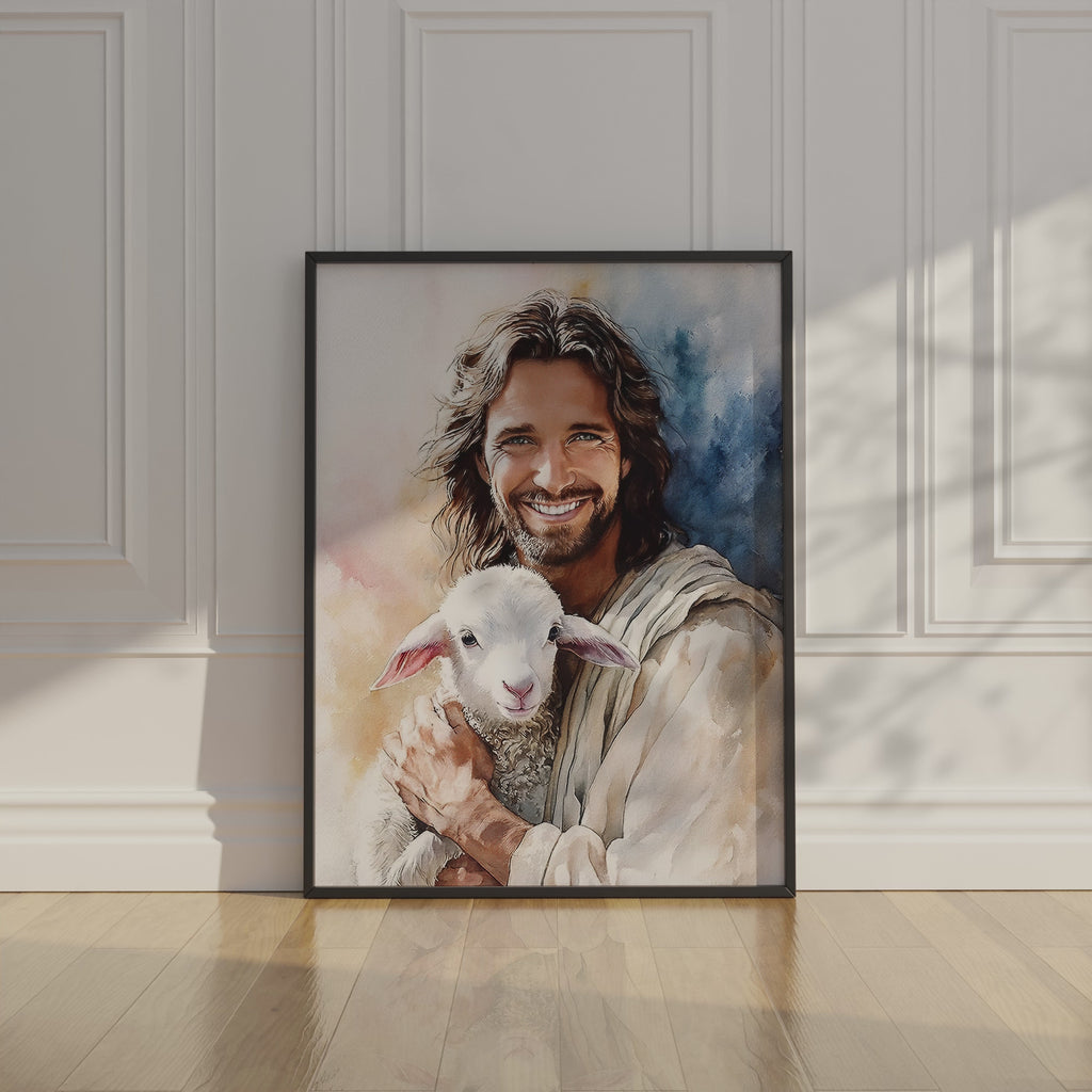 The Good Shepherd Wall Art, Jesus with Lamb Print, Peaceful Prayer Corner, Holygraceart