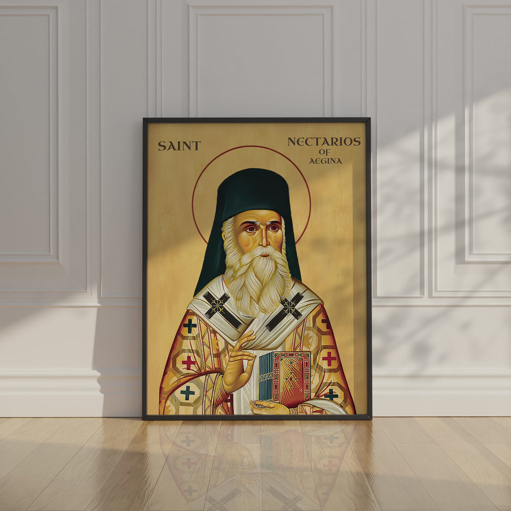 Saint Nectarios of Aegina Icon Print, Wonderworking Bishop Orthodox Wall Art, Holygraceart