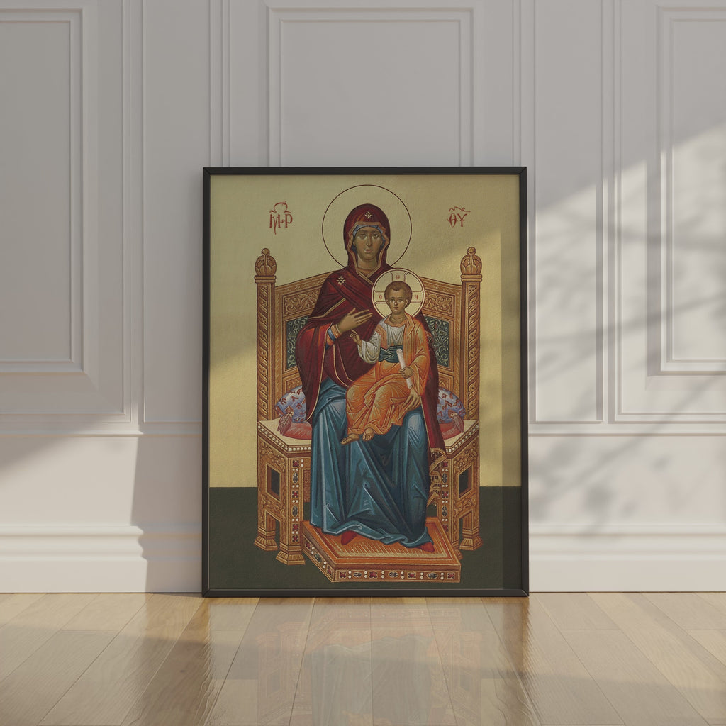 Mother of God Enthroned Orthodox Icon Wall Art, Marian Throne Devotional Art, Holygraceart
