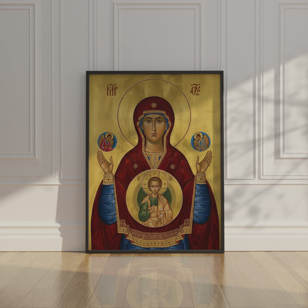 Theotokos of the Sign Orthodox Icon Print, Baptism and House Blessing Gift