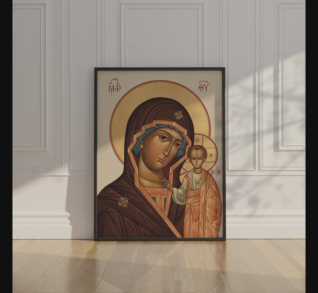 Theotokos Orthodox Icon Print, New Parents and Baptism Gift, Marian Family Blessing