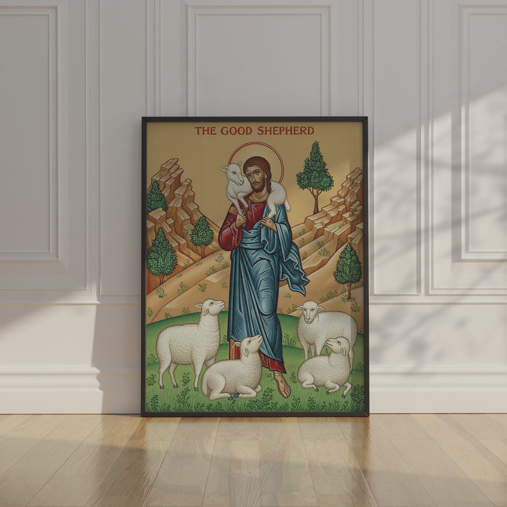The Good Shepherd Icon Print, Baptism Gift, Sacred Wall Art for Prayer Corner, Holygraceart