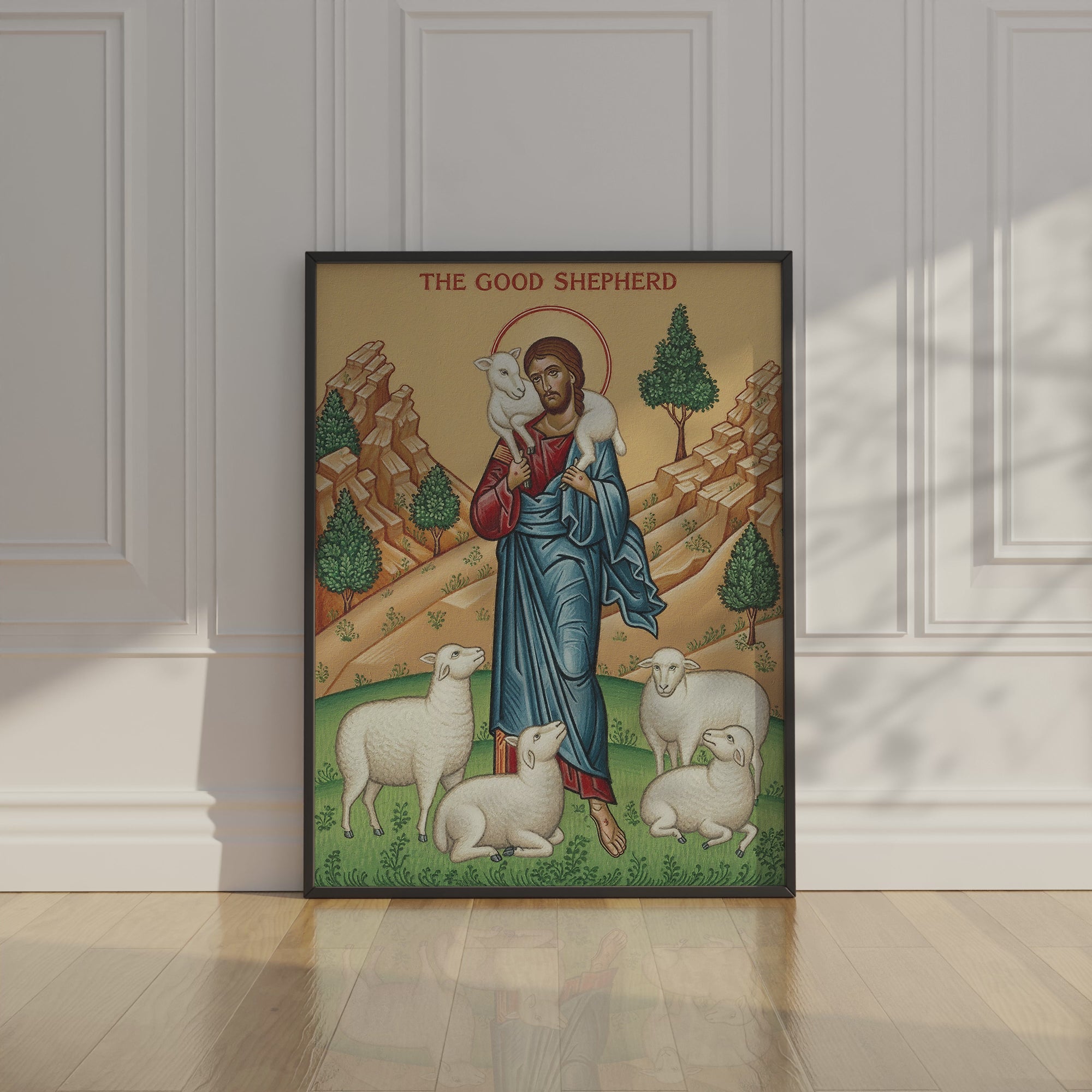 The Good Shepherd Icon Print, Baptism Gift, Sacred Wall Art for Prayer Corner, Holygraceart