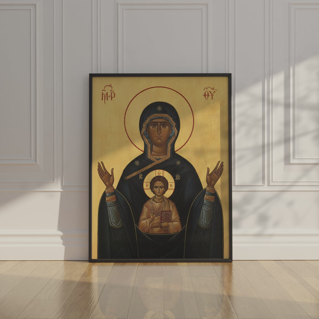 Theotokos of the Sign Orthodox Icon Print, Family Prayer and Baptism Gift, Byzantine Art