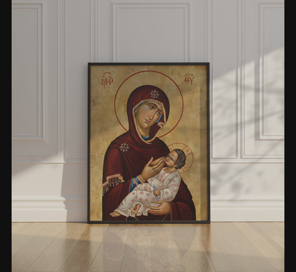 Virgin Mary and Child Orthodox Icon Print, Pregnancy and Baby Blessing Gift