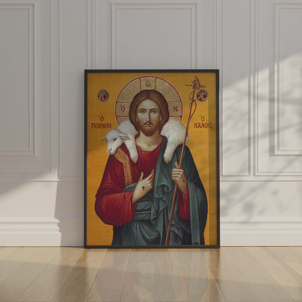 Jesus the Good Shepherd Orthodox Icon Print, Byzantine Devotional Gift, Holygraceart