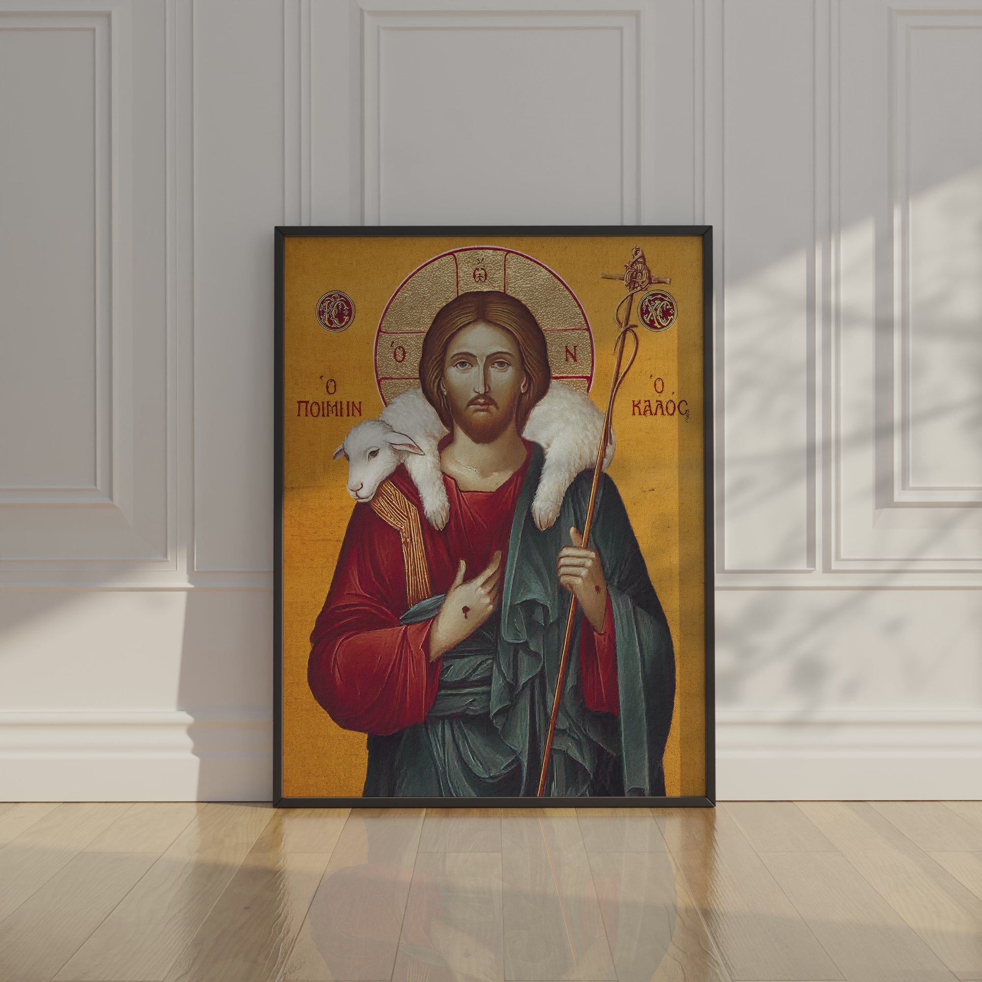 Jesus the Good Shepherd Orthodox Icon Print, Byzantine Devotional Gift, Holygraceart