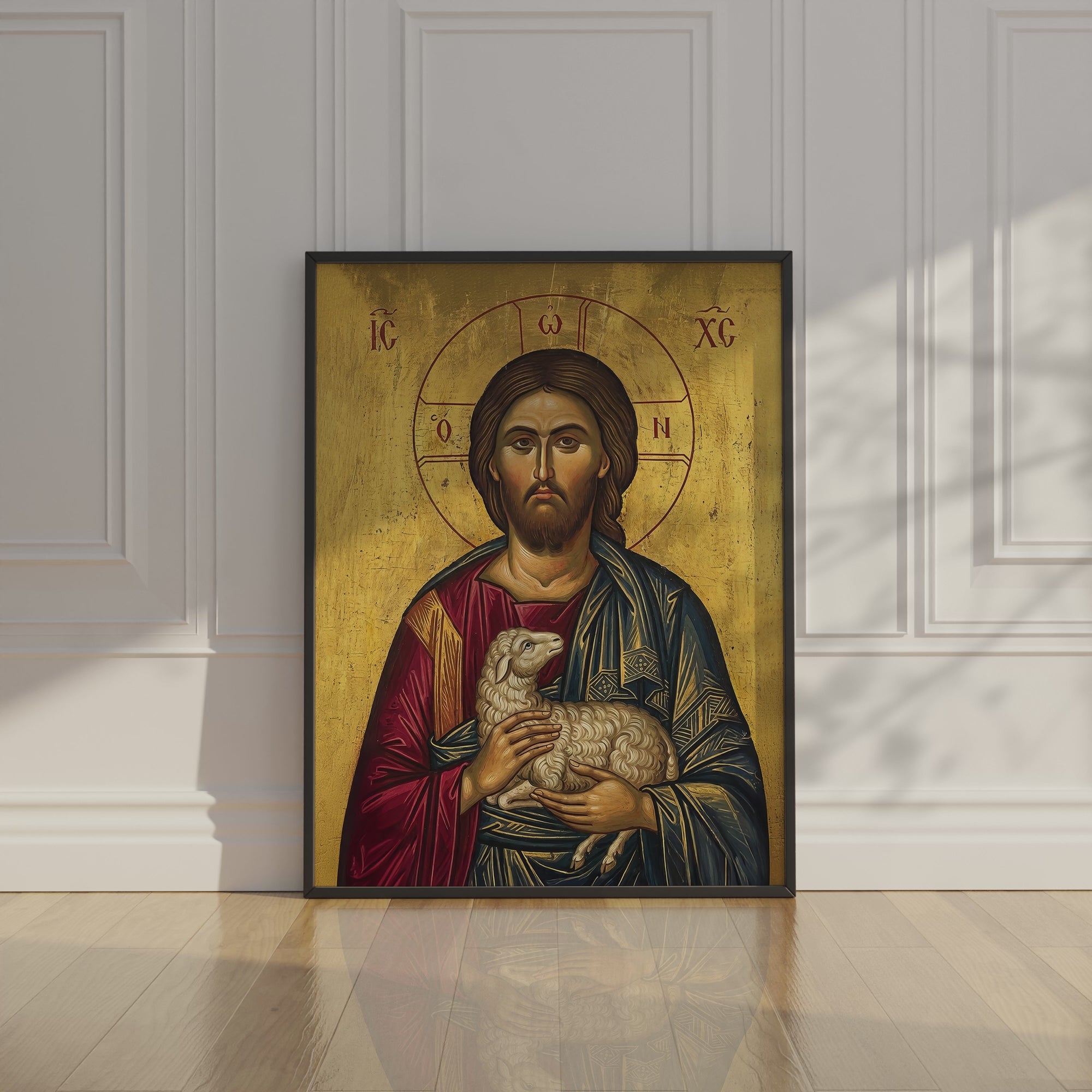Jesus with Lamb Orthodox Icon Print, Christian Comfort Wall Art, Prayer Gift, Holygraceart
