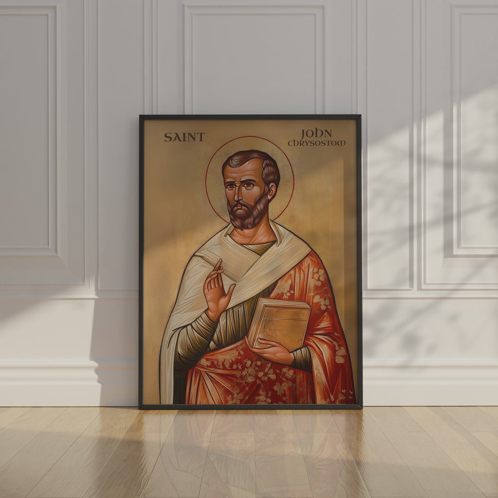 Saint John Chrysostom Icon Wall Art, Clergy Gift Orthodox Decor, Holygraceart