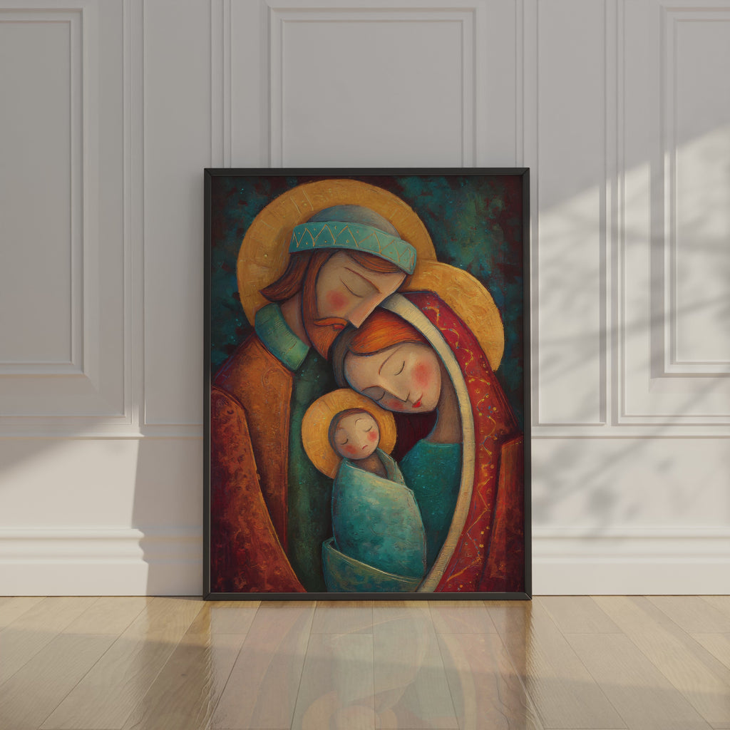 Stylized Holy Family Print, Family Blessing Gift, Christian Prayer Wall Art, Holygraceart
