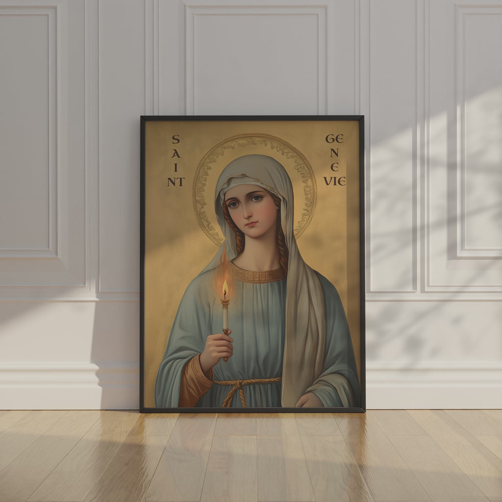 Saint Genevieve of Paris Icon Print, French Patron Saint Wall Art, Protection Gift
