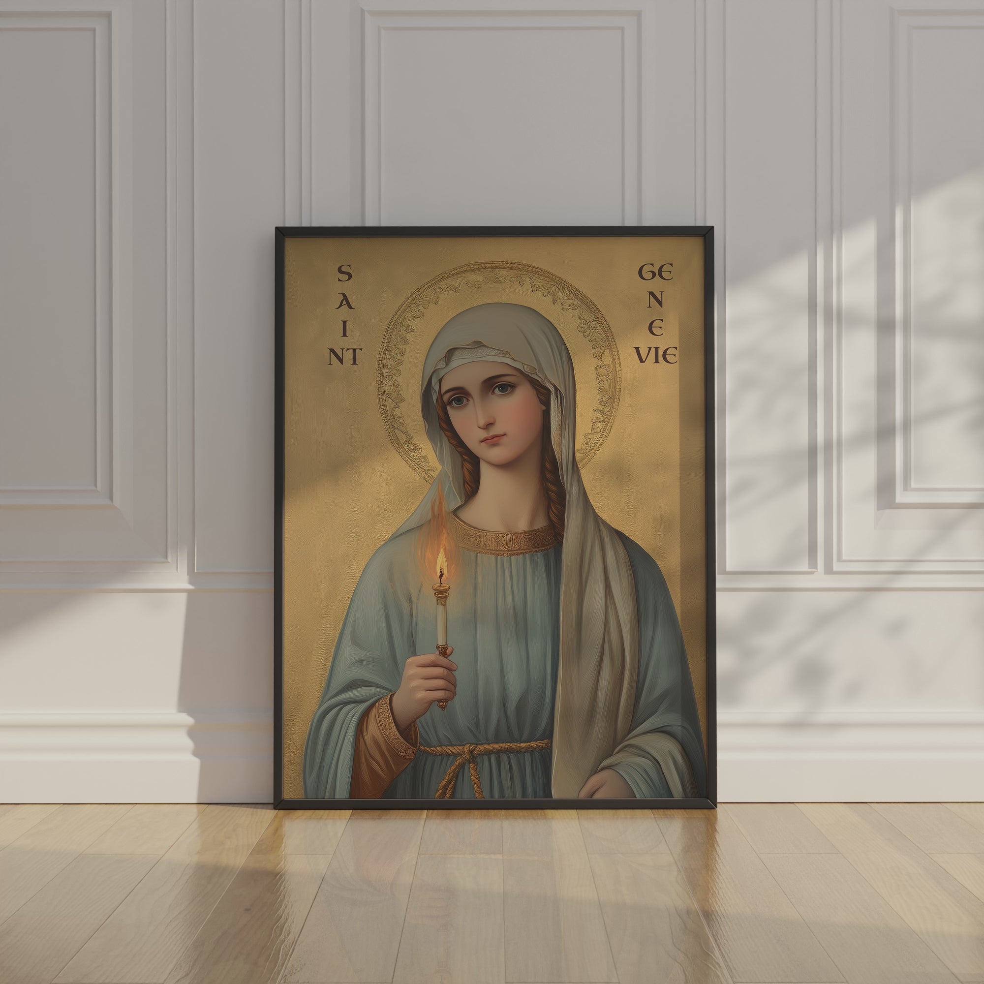 Saint Genevieve of Paris Icon Print, French Patron Saint Wall Art, Protection Gift