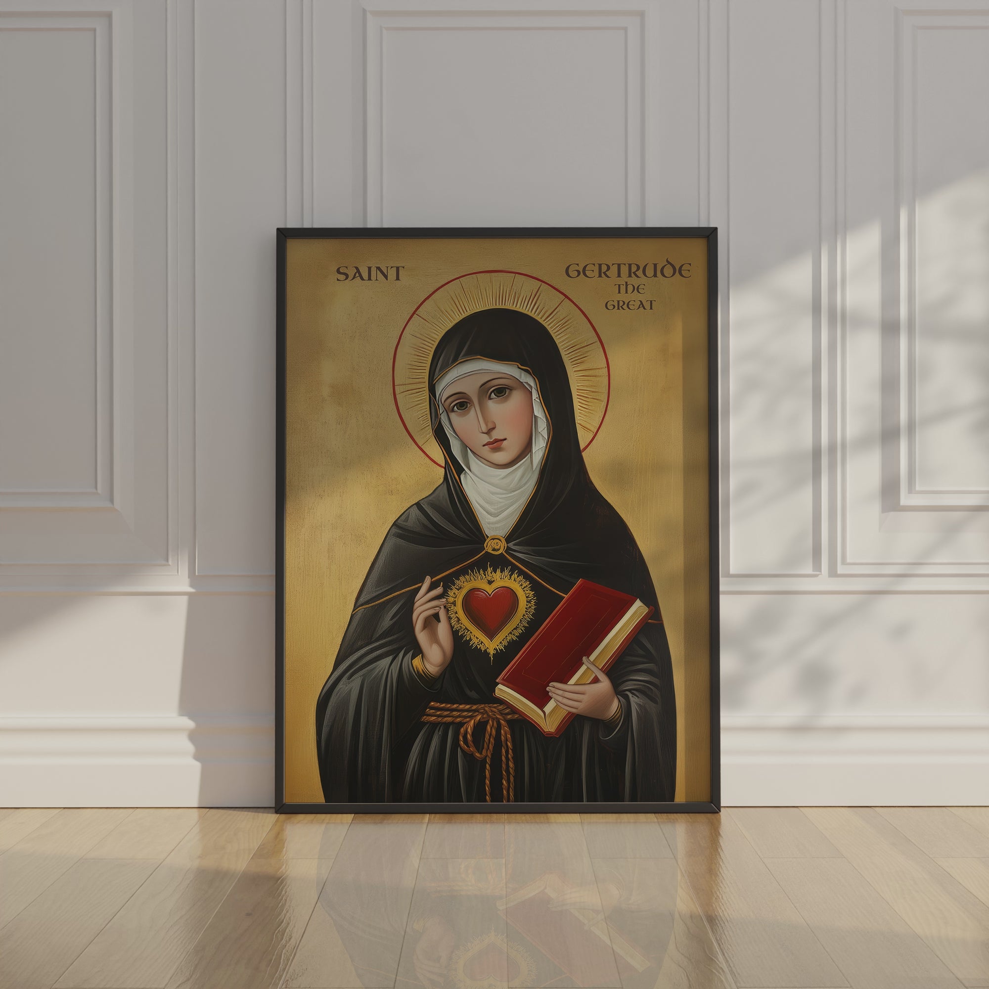 Saint Gertrude the Great Icon Print, Sacred Heart Devotion Gift, Orthodox Wall Art