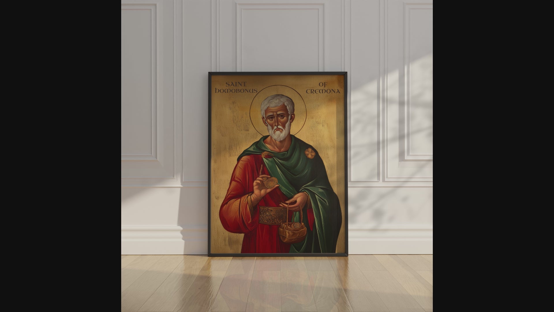 Saint Homobonus of Cremona Icon Wall Art, Charity and Honest Work Gift Orthodox Decor