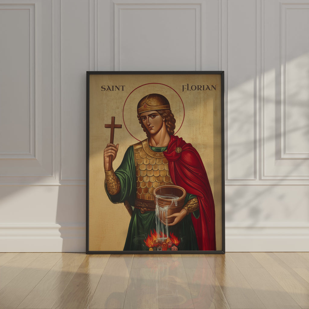 Saint Florian Icon Print, Firefighter Gift, Protection and House Blessing