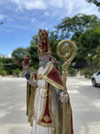 Hand-painted Saint Augustine of Hippo statue with mitre, crozier, and flaming heart