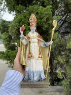 Hand-painted Saint Augustine of Hippo statue with mitre, crozier, and flaming heart