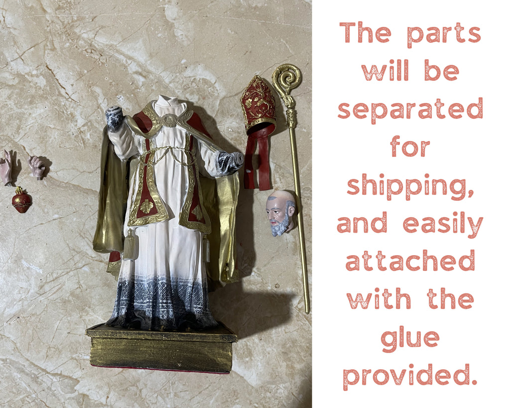 Hand-painted Saint Augustine of Hippo statue with mitre, crozier, and flaming heart