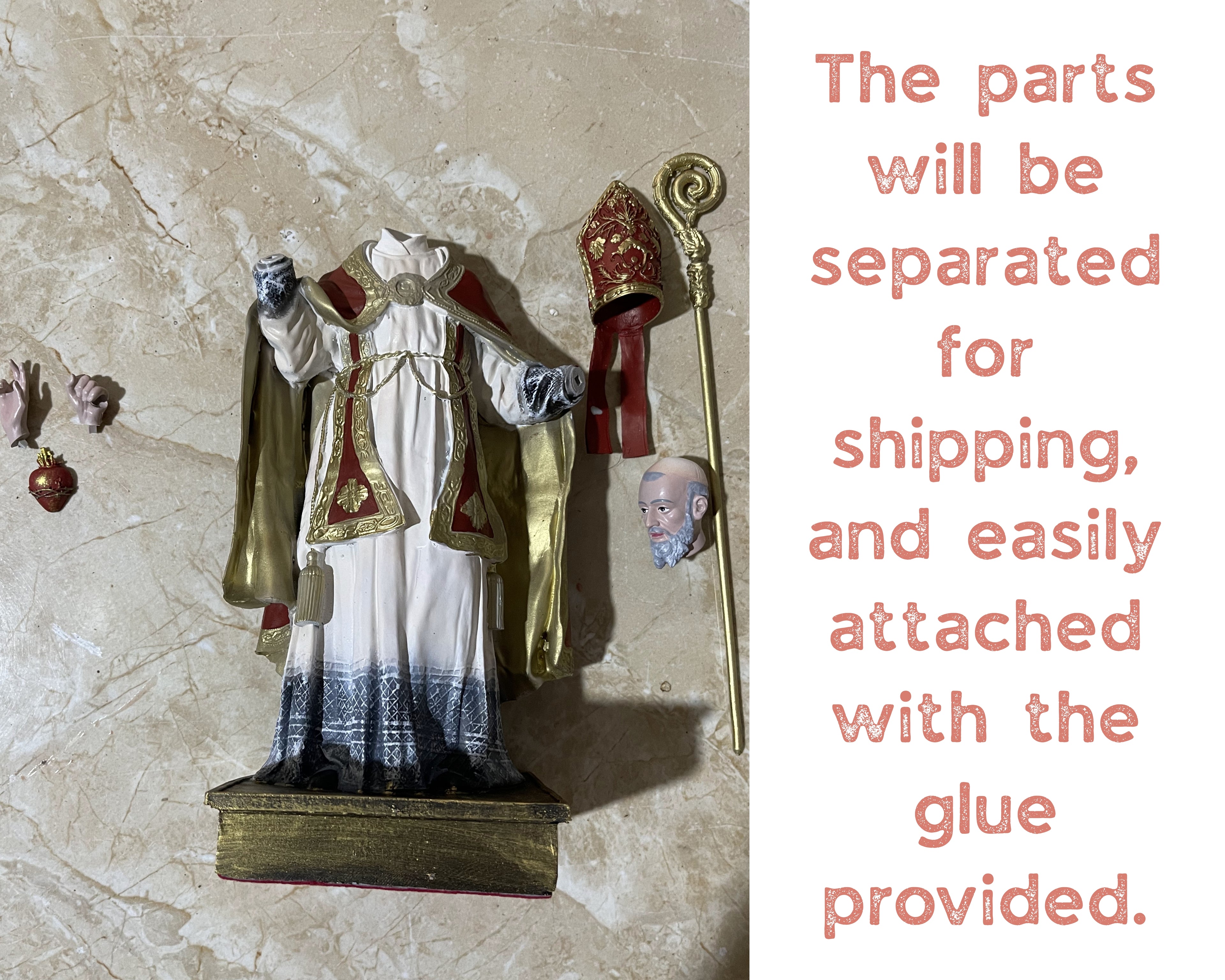Hand-painted Saint Augustine of Hippo statue with mitre, crozier, and flaming heart