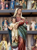 Hand-painted Virgin Mary and Child Jesus statue with crowns for Catholic home altar